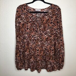 beachlunchlounge Leopard Print Long Sleeve Blouse Top L